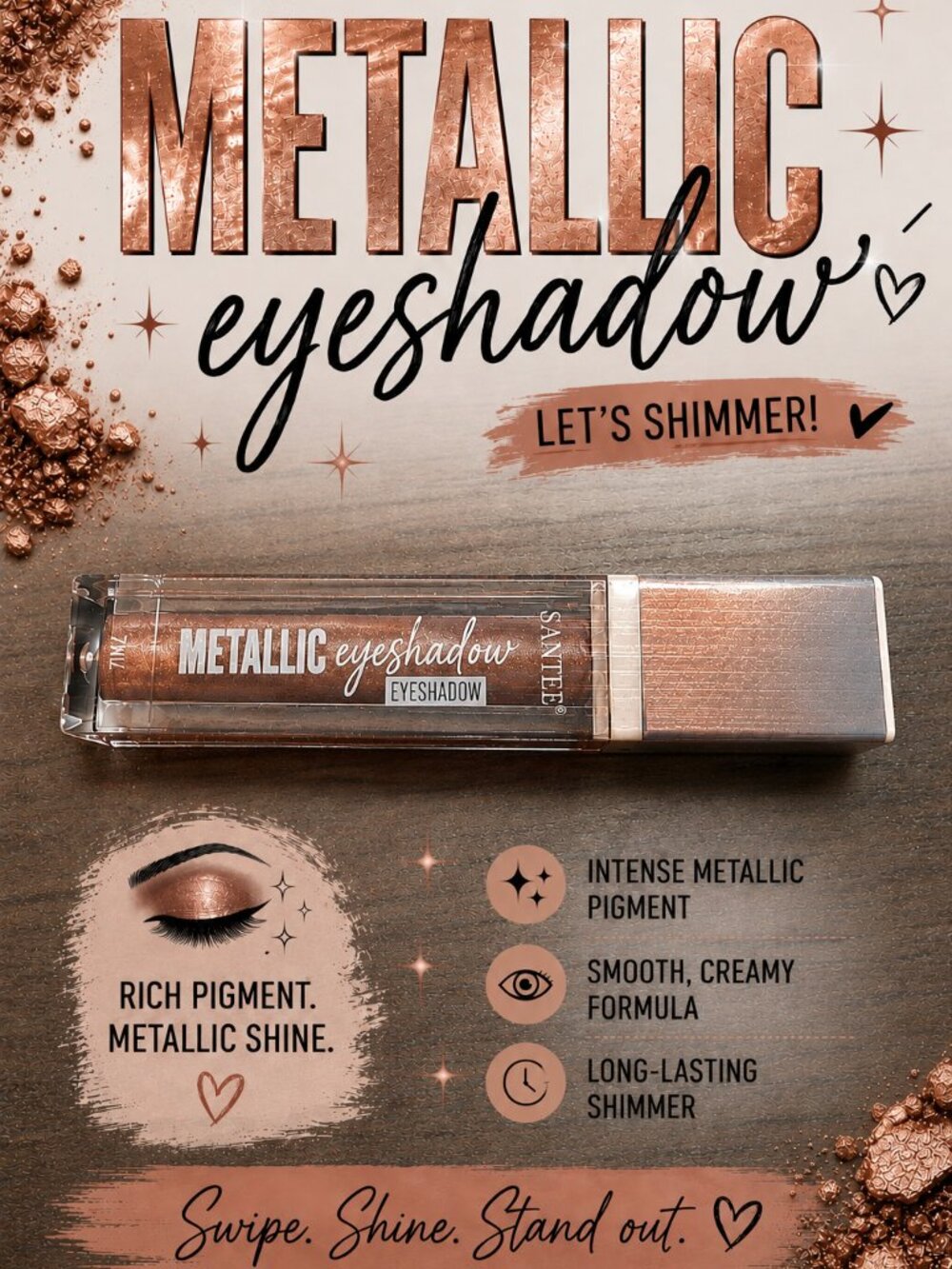 Santee Metallic Liquid Eyeshadow Shimmer Sparkle Sparkle Bronze ST486 NEW